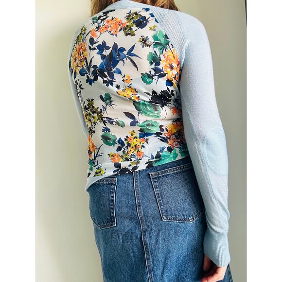 Sachi +Babi Wool Sweater Top Sheer Floral Print Blue Size 4 Quiet Luxury - Picture 9 of 9